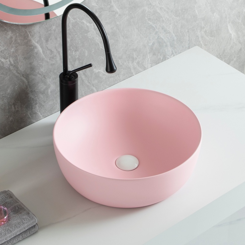 Solid Surface Bespoke Basin, Pink Matte Vessel Sink Wholesale-2