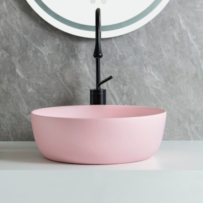 Solid Surface Bespoke Basin, Pink Matte Vessel Sink Wholesale-3