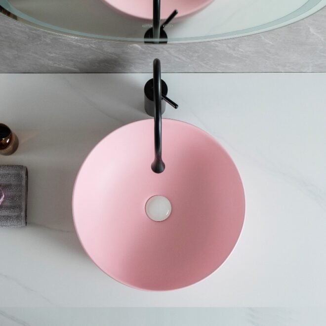 Solid Surface Bespoke Basin, Pink Matte Vessel Sink Wholesale-4