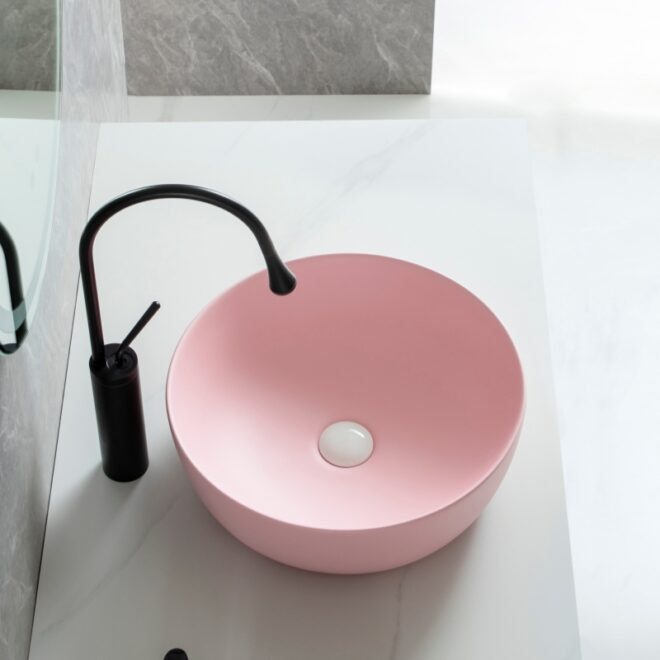 Solid Surface Bespoke Basin, Pink Matte Vessel Sink Wholesale-5