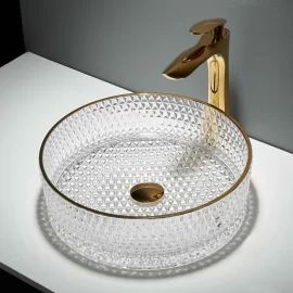 Design moderne, évier en verre en gros, cuve ronde en verre