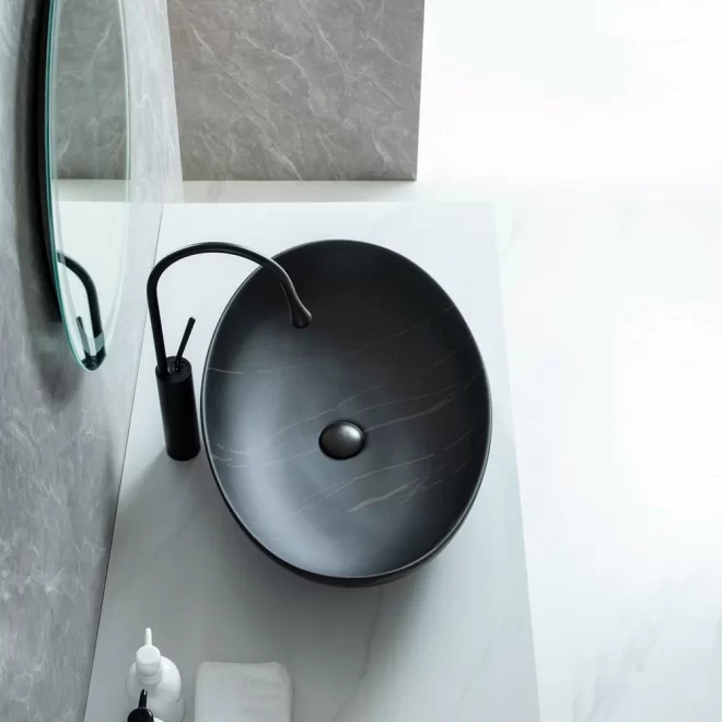 Custom Made Porcelain Sinks, Black Oval Art Basin Wholesale-2